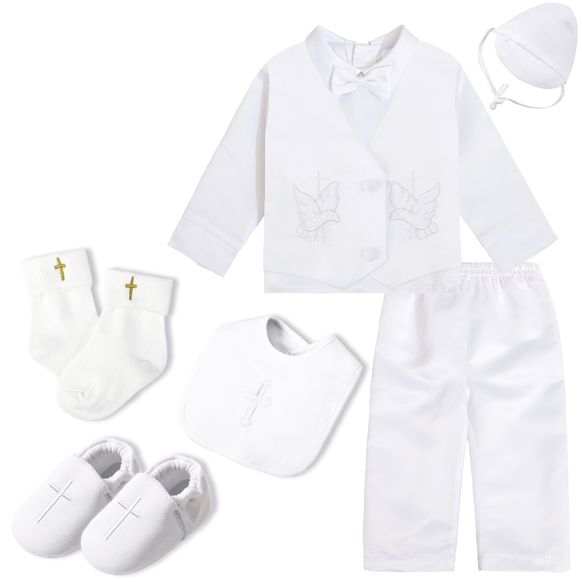 Baby Boy Suit Set Baptism - Roupas pomba branca dos desenhos animados