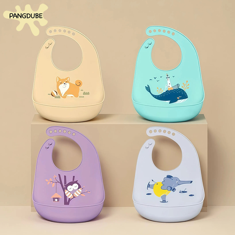 Waterproof Baby Bibs Silicone - Babadores de Silicone Impermeáveis PANGDUBE para