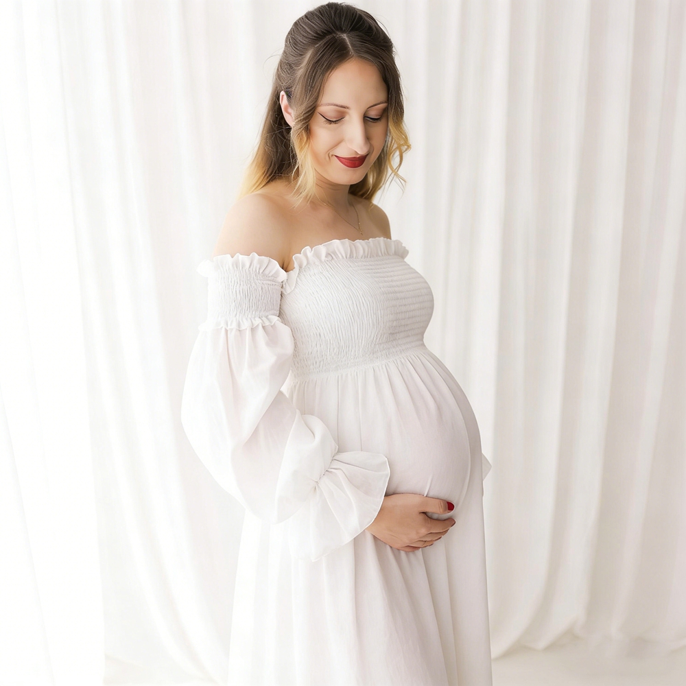Maternity Wear - Vestido de Maternidade Branco para Fotografia,