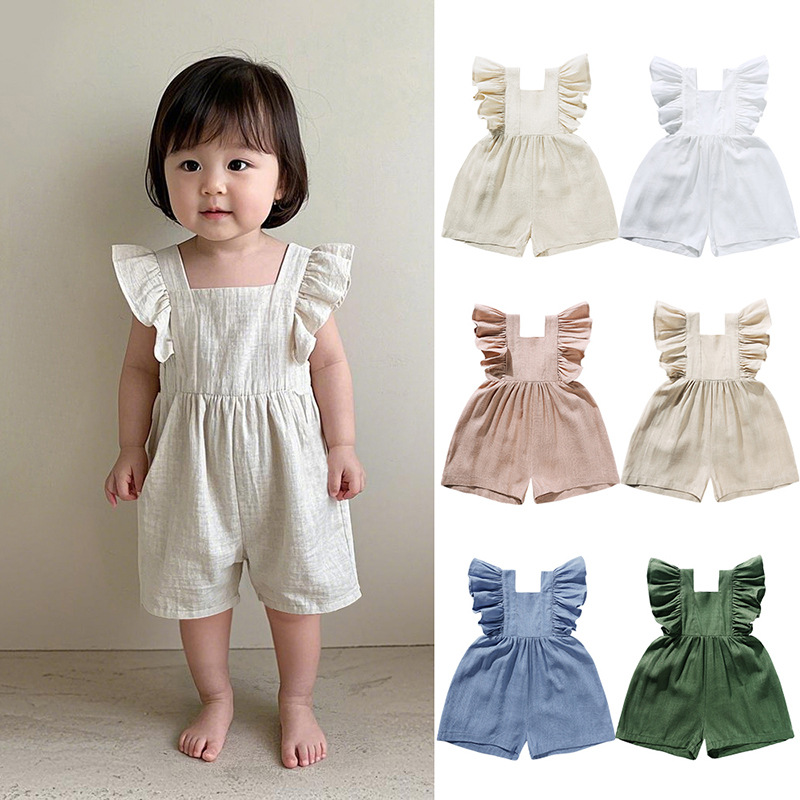 Roupas de Verão para Bebês Uni - Baby Summer Linen Sleeveless Jumpsuit avaliação e preço