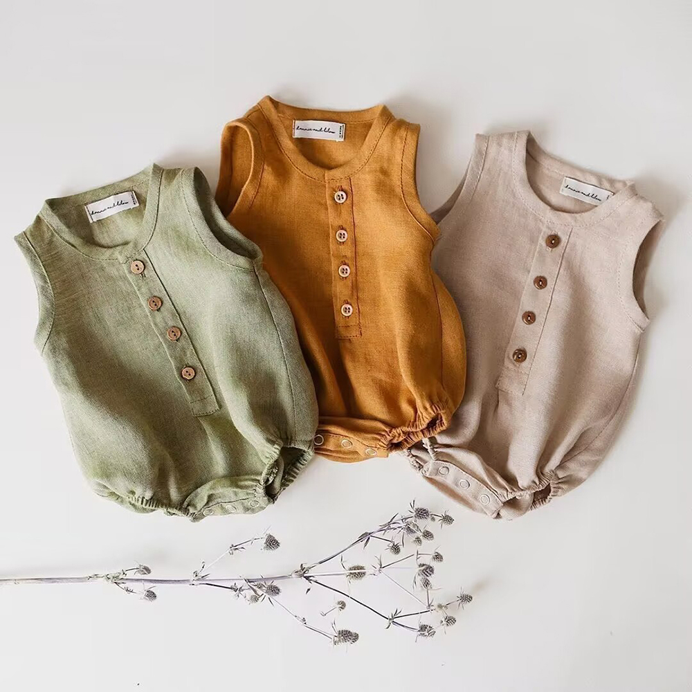 Bebê recém-nascido meninos lin - Baby Summer Linen Sleeveless Jumpsuit avaliação e preço